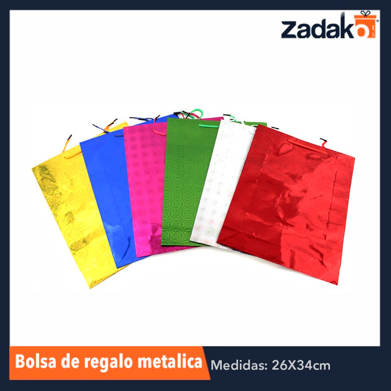 ZP-0813 BOLSA DE REGALO METALICA 26 X 34 CMS, CON 12 PZS, O CAJA CON 60 PQTS