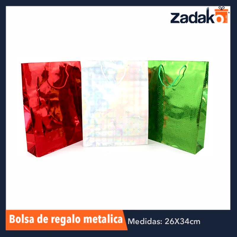 ZP-0813 BOLSA DE REGALO METALICA 26 X 34 CMS, CON 12 PZS, O CAJA CON 60 PQTS