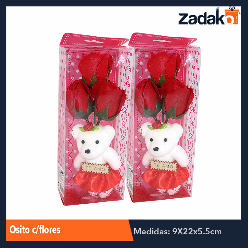 ZT-0002 OSITO C/FLORES, CON 1 PZ O CAJA CON 144 PZS
