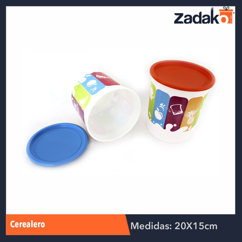 N-GPM-3422 ENVASE CEREALERO DE 1.8 LTS. BLANCO DECORADO, CON 1 PZ O CAJA CON 64 PZS