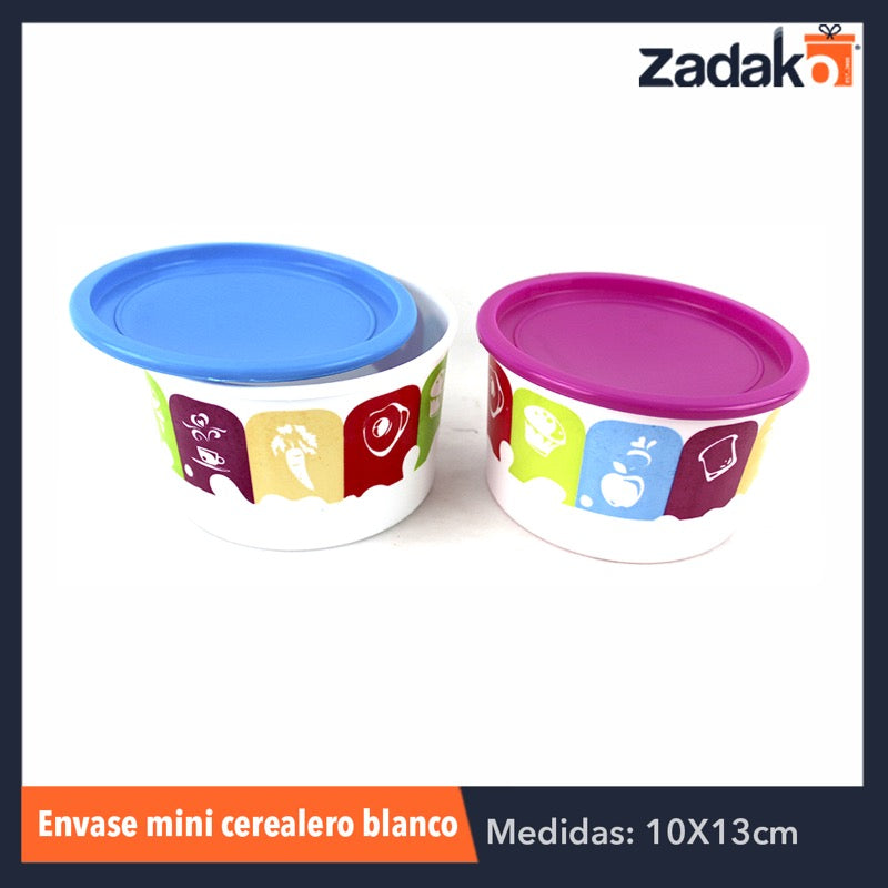 N-GPM-3450 ENVASE MINI CEREALERO DE 900 ML. BLANCO DECORADO, CON 1 PZ O CAJA CON 144 PZS