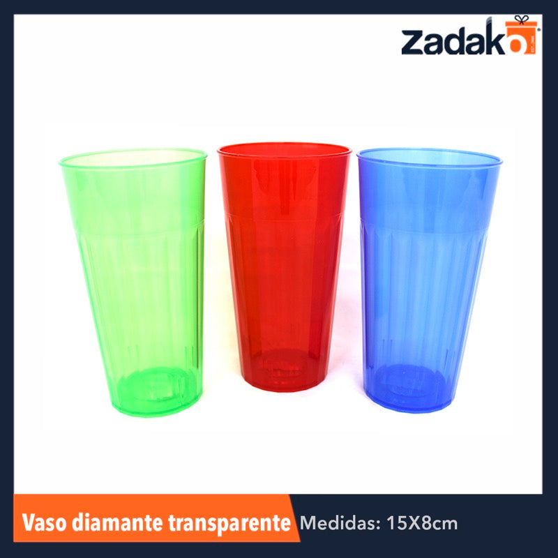 VASO DIAMANTE TRANSPARENTE 500ML, CON 1 PZ O CAJA CON 60 PZS