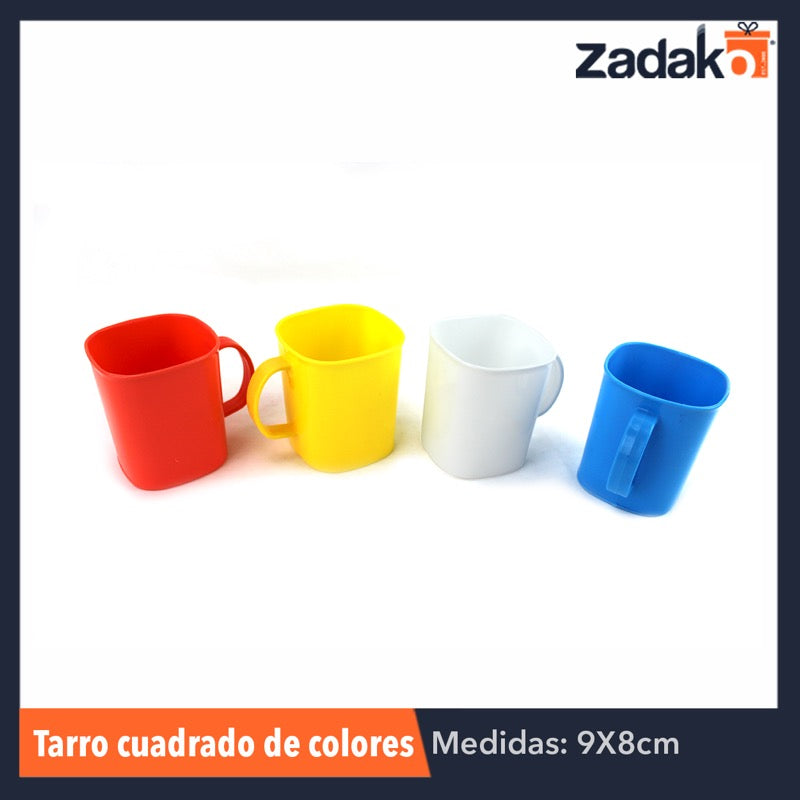 TARRO CUADRADO COLORES, CON 1 PZ O CAJA CON 204 PZS