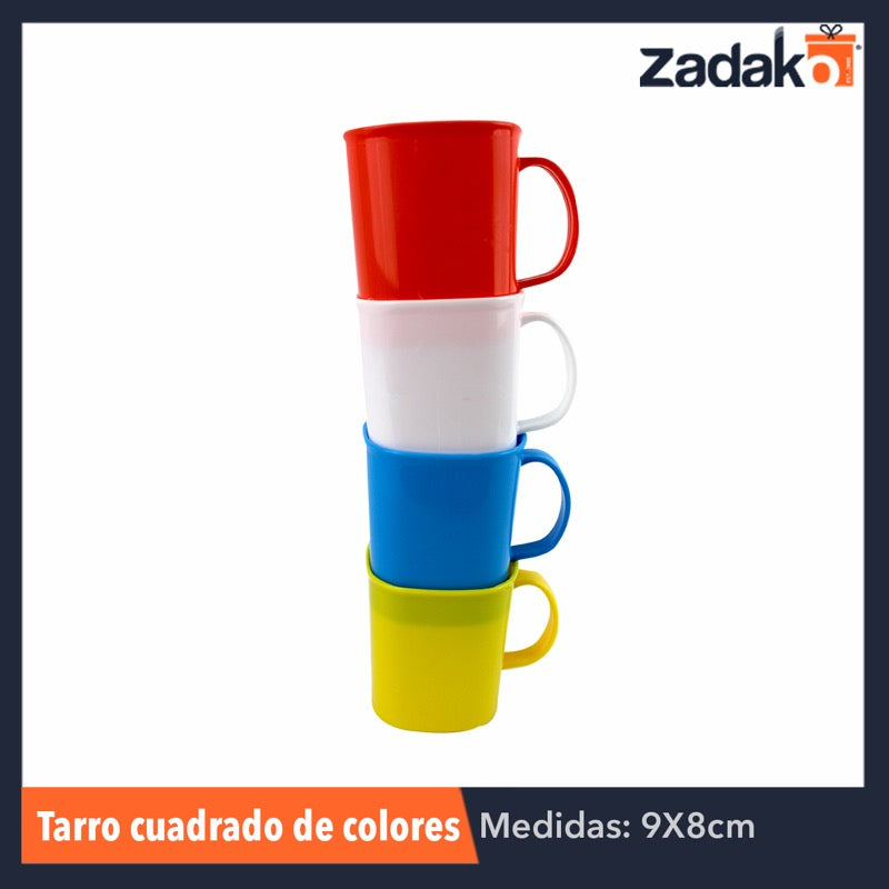 TARRO CUADRADO COLORES, CON 1 PZ O CAJA CON 204 PZS