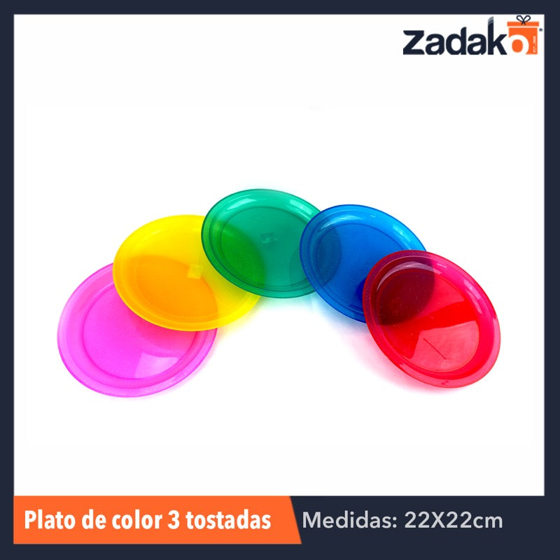PLATO 3 TOSTADAS COLOR , CON 1 PZ O CAJA CON 100 PZS