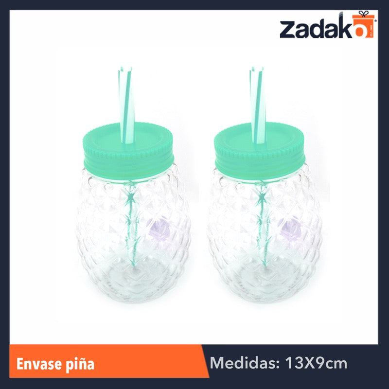 ENVASE PINA 600 ML CON POPOTE TRANSPARENTE, CON 1 PZ O CAJA CON 77 PZS