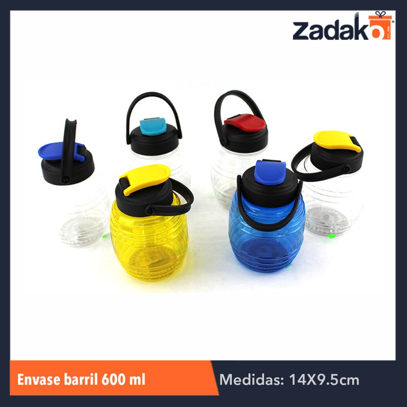 ENVASE BARRIL 600 ML CON TAPA, CON 1 PZ O CAJA CON 77 PZS