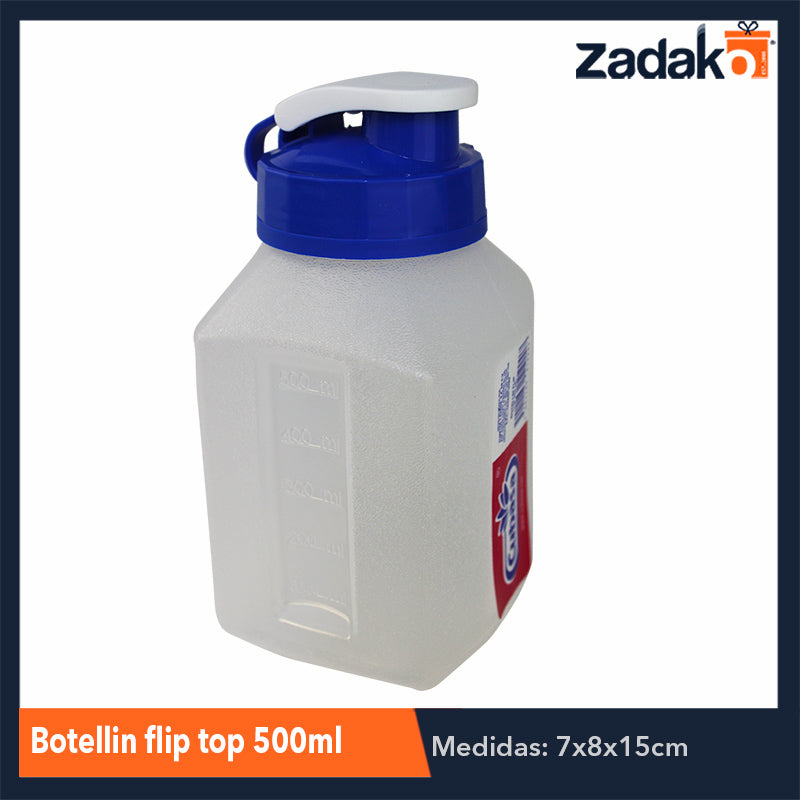 BOTELLIN FLIP TOP 500 ML CON 1 PZA O CAJA CON 18 PZS