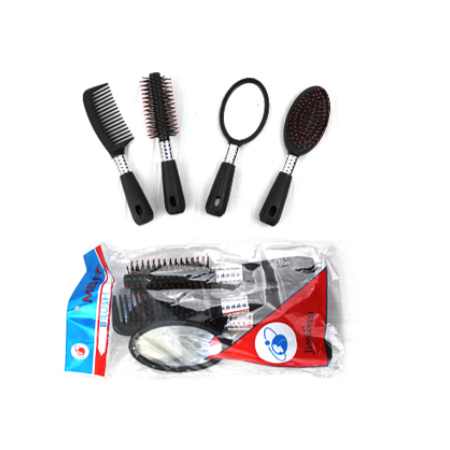 GPM-2498 ZB-0183 SET 4 PZS DE CEPILLOS Y ESPEJO, CON 1 PQT O CAJA CON 144 PQTS