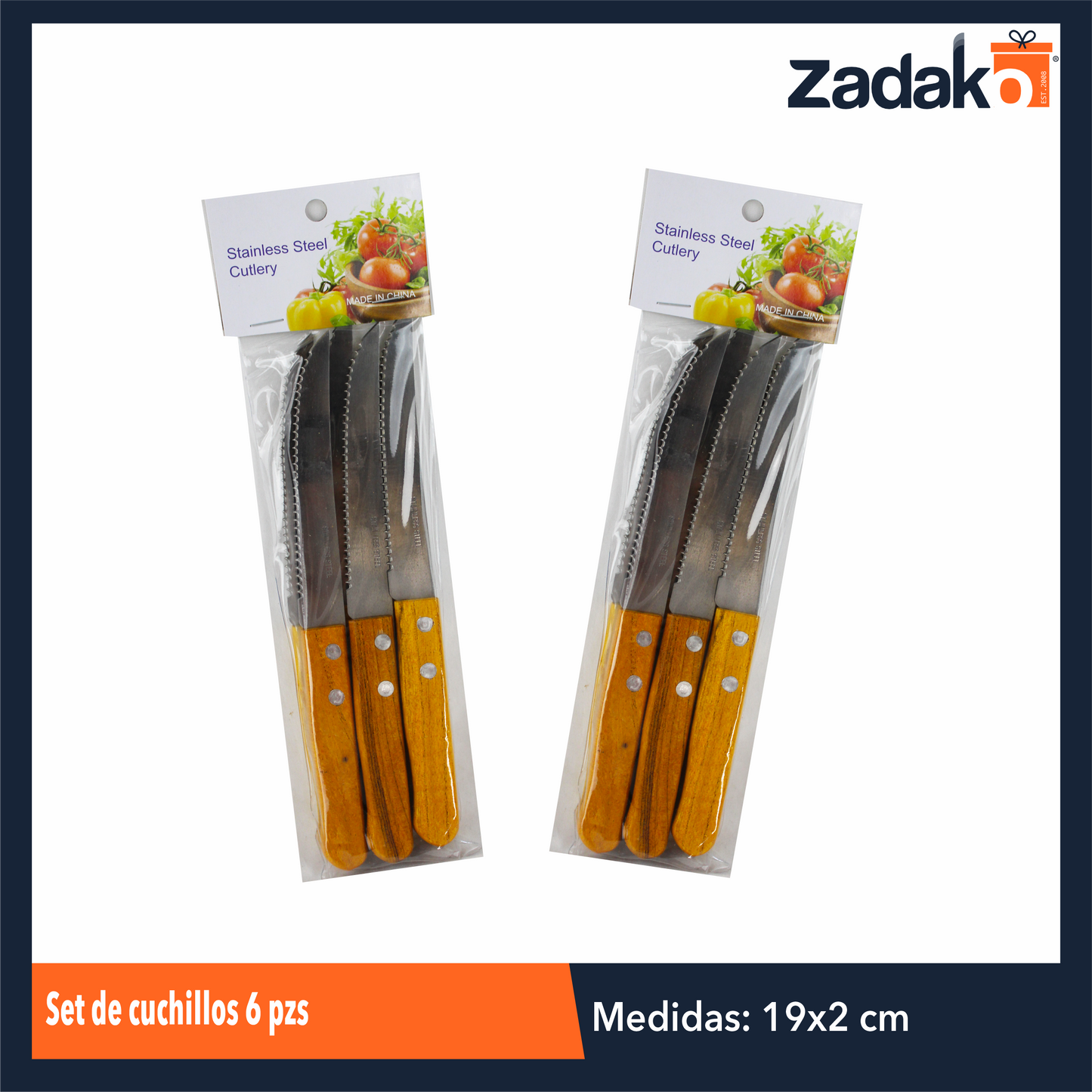 ZC-0024 ZC-0148 SET DE CUCHILLOS 6 PZS CON 1 PZ O CAJA CON 200 PQTS