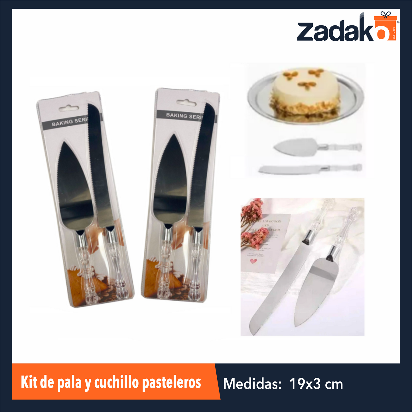 ZC-0433 KIT DE PALA Y CUCHILLO PASTELEROS CON 1 PZ O CAJA CON 72 PZS