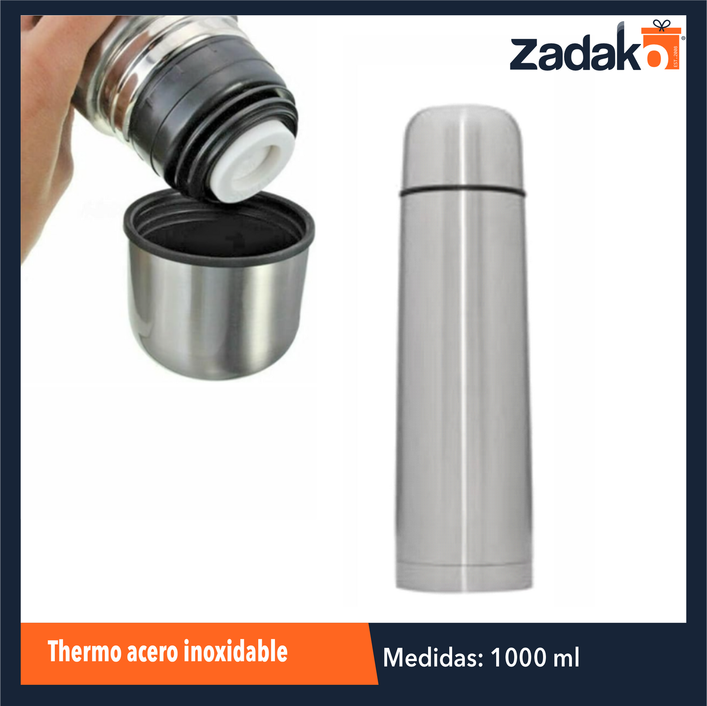 ZC-0507 THERMO ACERO INOXIDABLE 1000 ML CON 1 PZ O CAJA CON 40 PZS