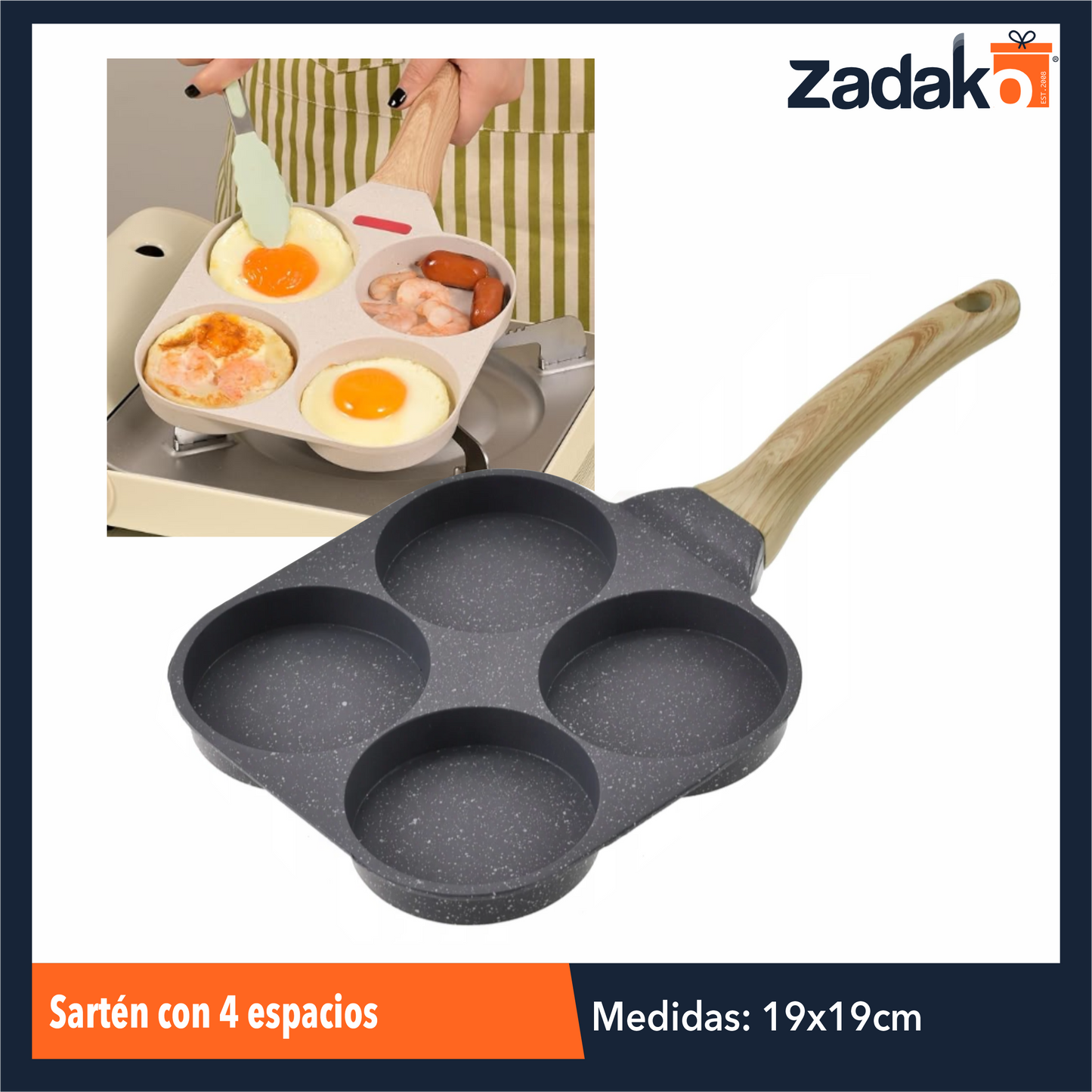 ZC-0519 SARTEN CON 4 ESPACIOS CON 1 PZ O CAJA CON 24 PZS