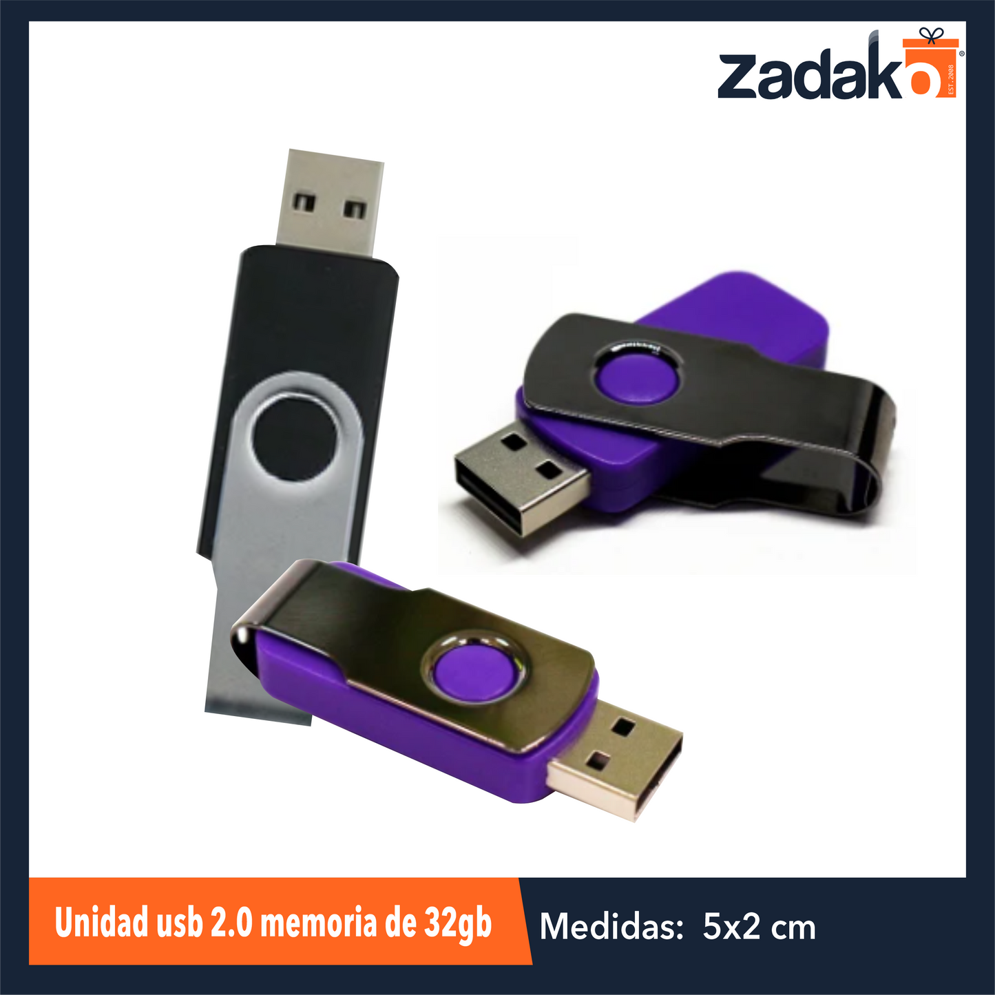 ZE-2001 UNIDAD USB 2.0 MEMORIA DE 32GB CON 1 PZ O CAJA CON 500 PZS