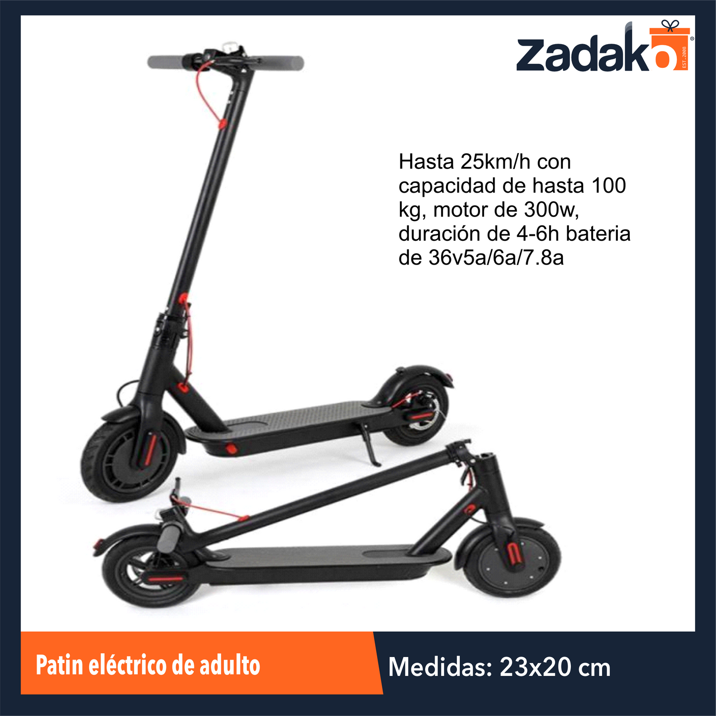 ZE-2166 PATIN ELECTRICO DE ADULTO HASTA 25KM/H CON CAPACIDAD DE HASTA 100 KG, MOTOR DE 300W, DURACIÓN DE 4-6H BATERIA DE 36V5A/6A/7.8A CON 1 PZ.