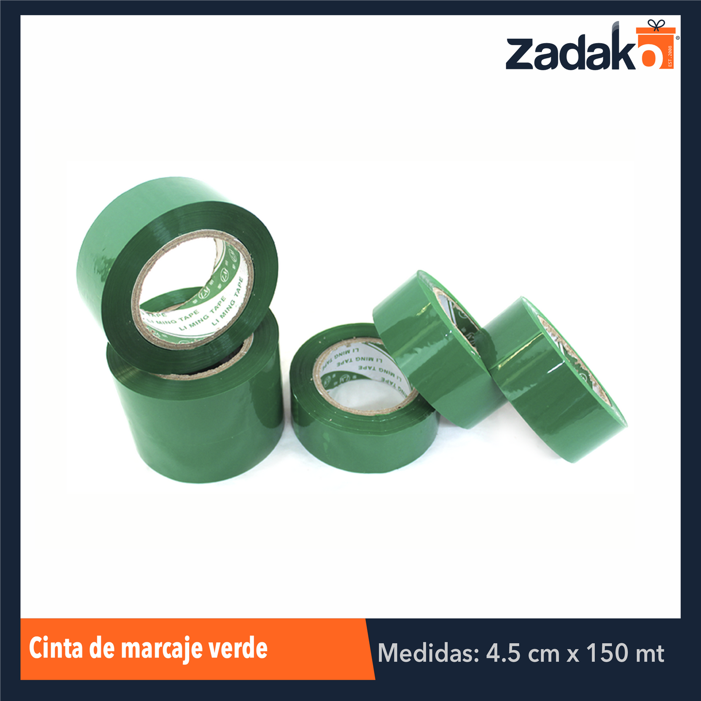 ZF-0086 ZF-0258 CINTA DE MARCAJE VERDE DE 4.5CM Y 100 MTS, CON 1 PZ O CAJA CON 36 PZS