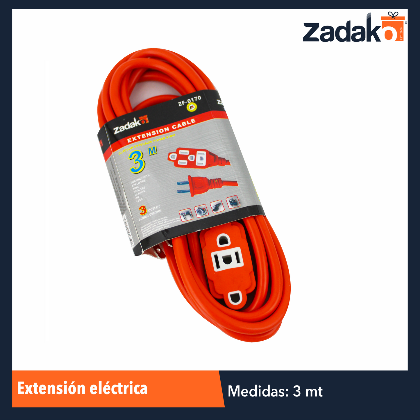 GPM-0082 ZF-0170 EXTENSIÓN ELÉCTRICA DE 3 MTS CON 1 PZ O CAJA CON 150 PZS