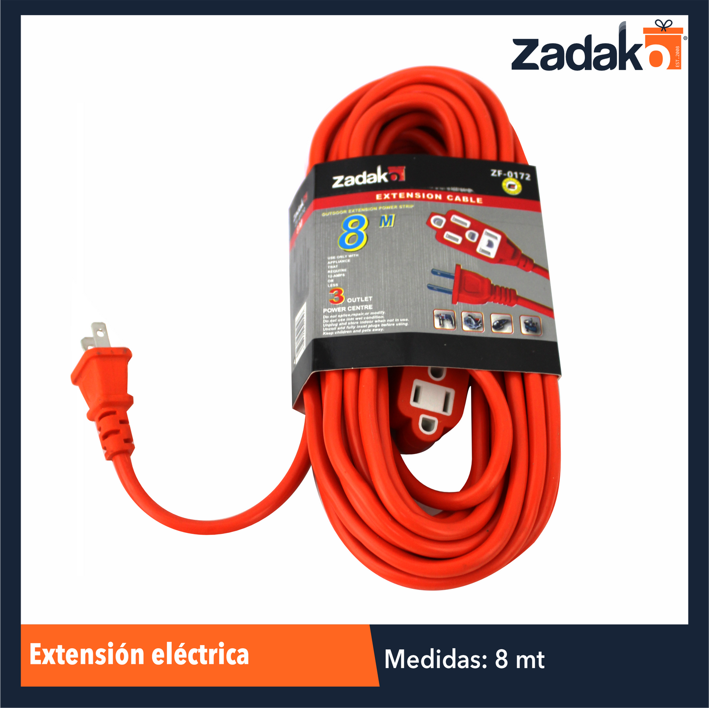 GPM-0086 ZF-0172 EXTENSIÓN ELÉCTRICA DE 8 MTS CON UNA PZ O CAJA CON 50 PZS