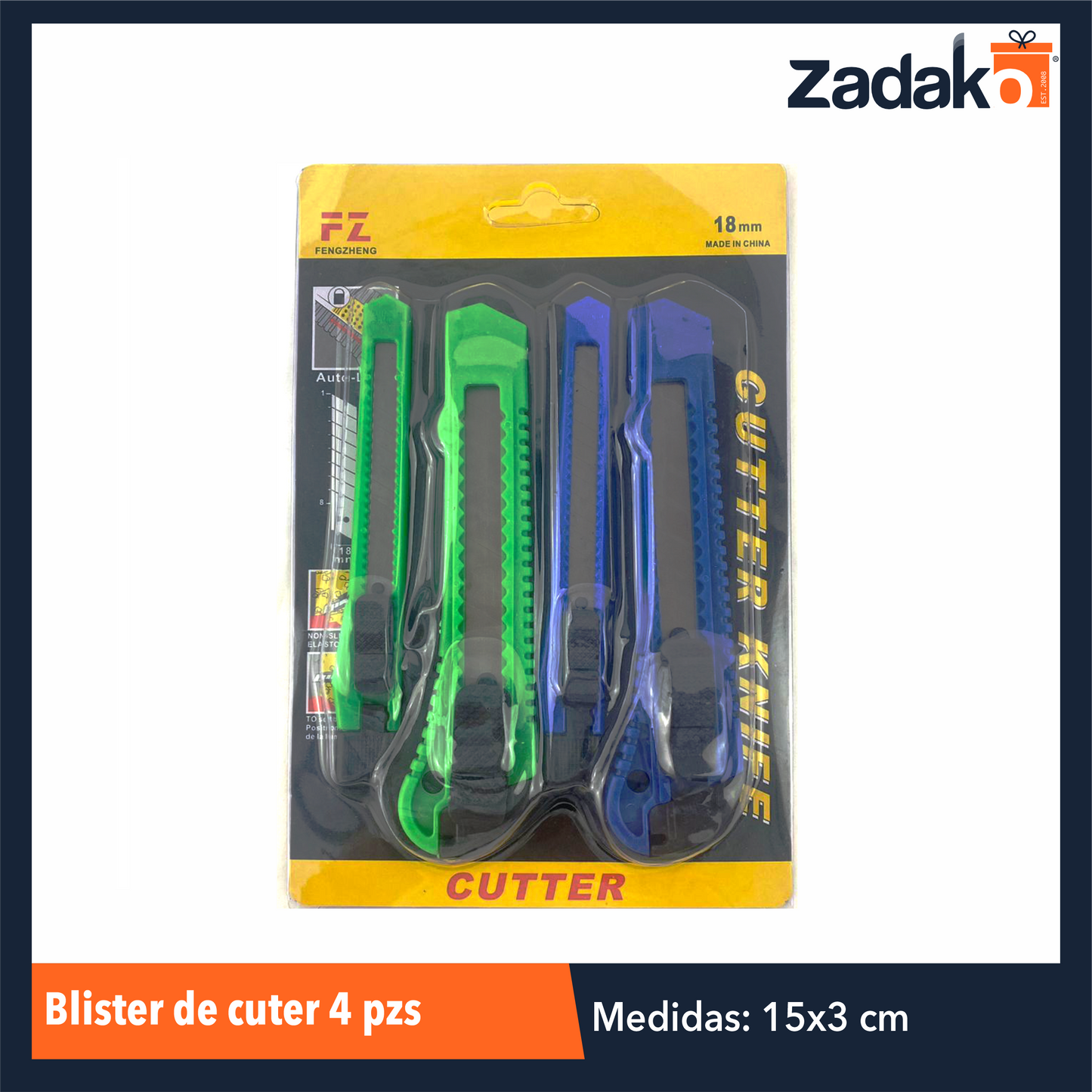 ZF-0173 BLISTER DE CUTER 4 PZS CON 1 PZ O CAJA CON 240 PZS