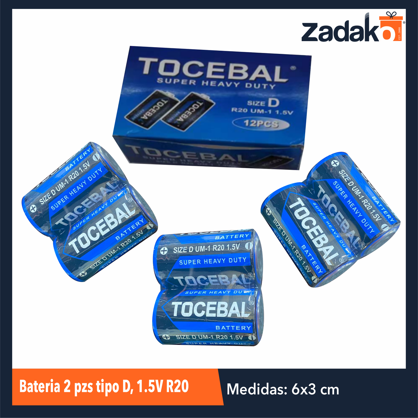 ZF-0177 BATERIA 2 PZS TIPO D, 1.5V R20 CON 6 PZS O CAJA CON 24 PQTS