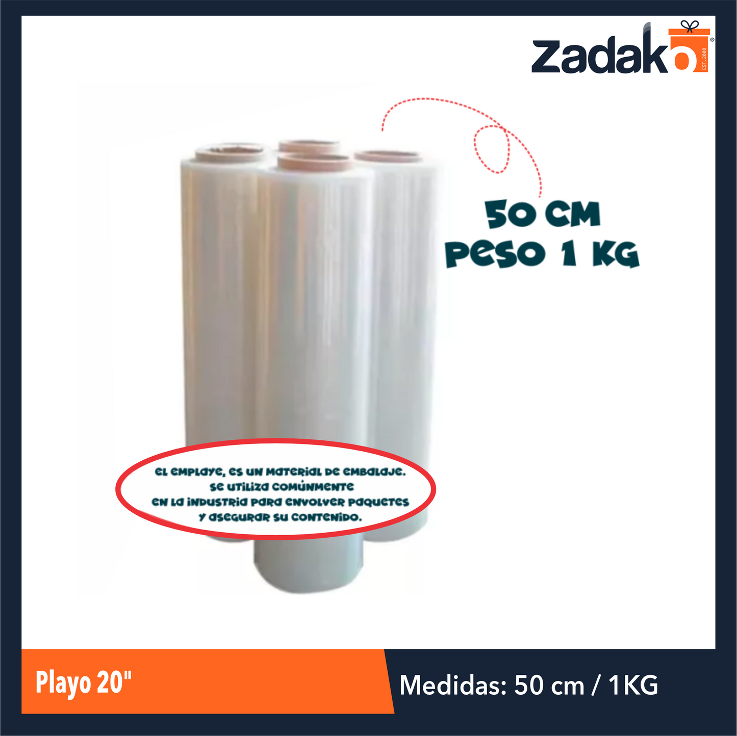 ZF-0252 EMPLAYE 20 PULGADAS 50 CM/1000 GRAMOS CALIBRE 13 CON 1 PZ O CAJA CON 24 PZS