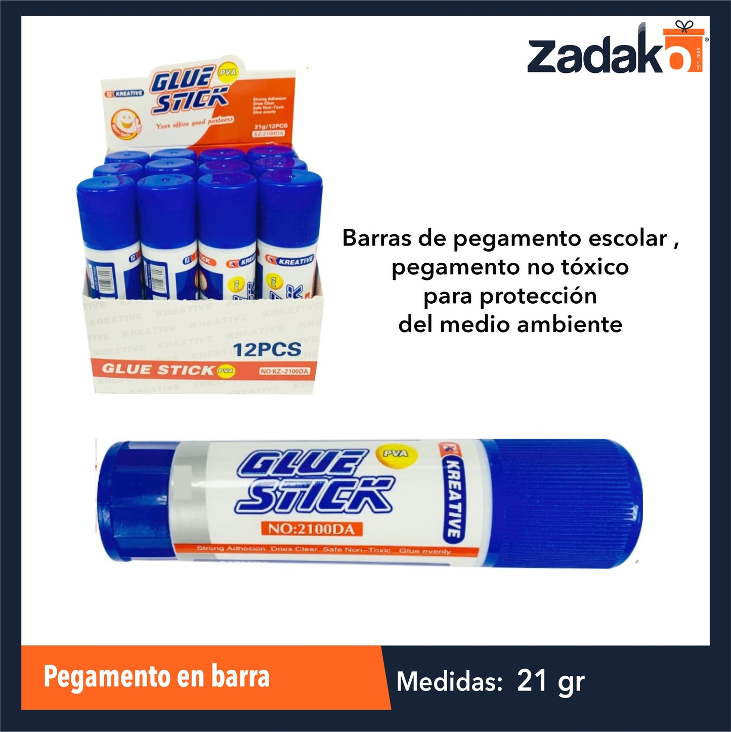 ZF-0265 PEGAMENTO EN BARRA DE 21 G. CON 12 PZS O CAJA CON 48 PQTS