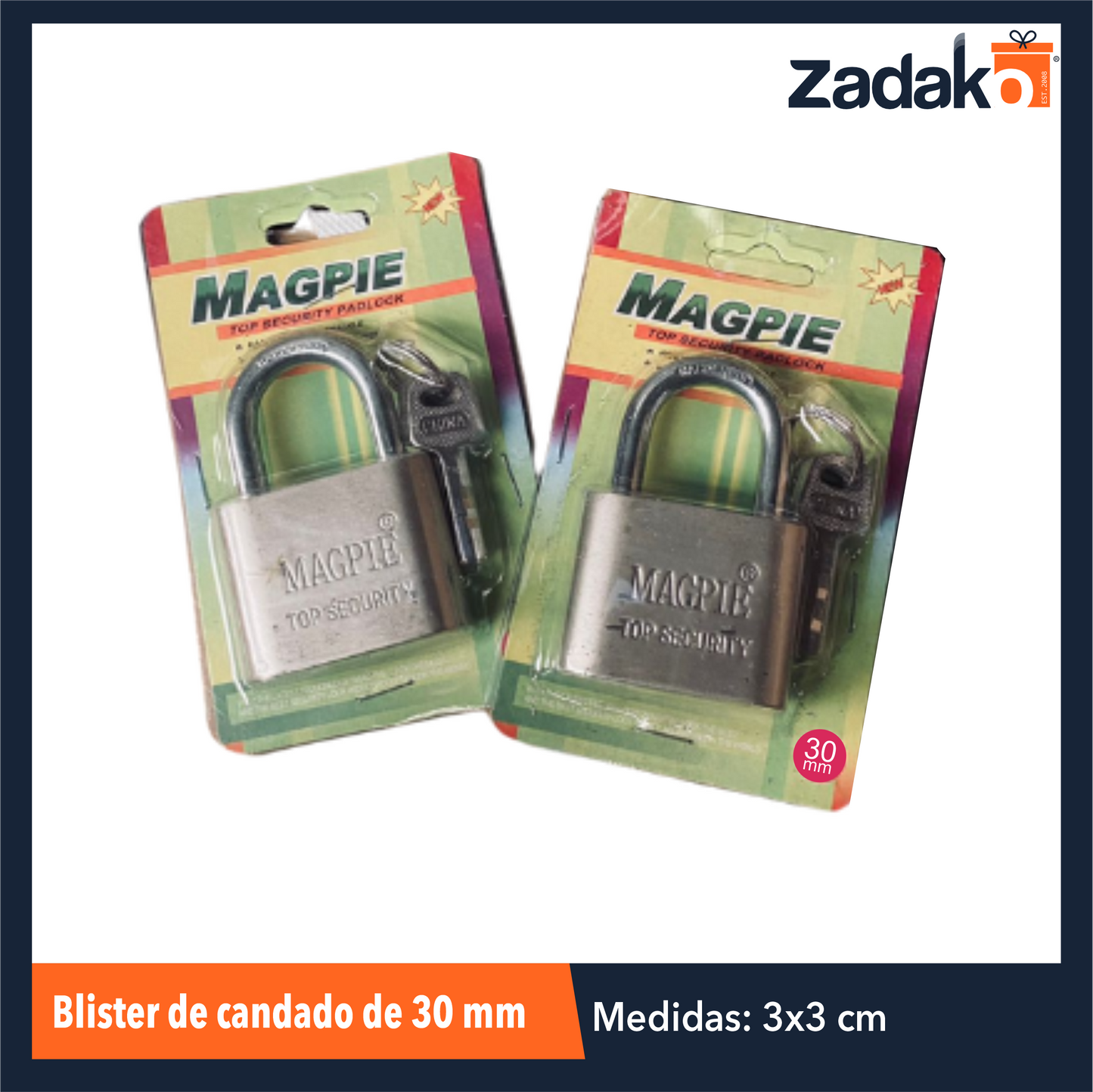 ZF-0342 BLISTER DE CANDADO DE 30 MM CON 1 PZ O CAJA CON 144 PZS