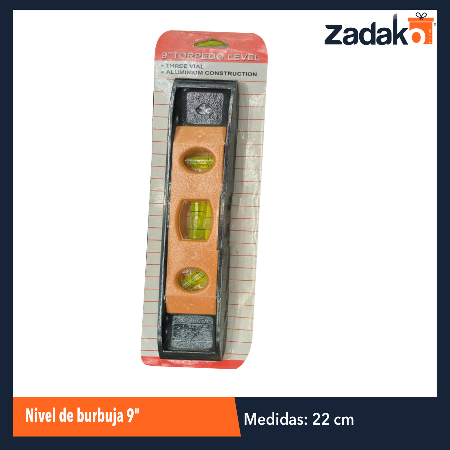 ZF-0364 NIVEL DE BURBUJA 9 PULGADAS CON 1 PZ O CAJA CON 240 PZS