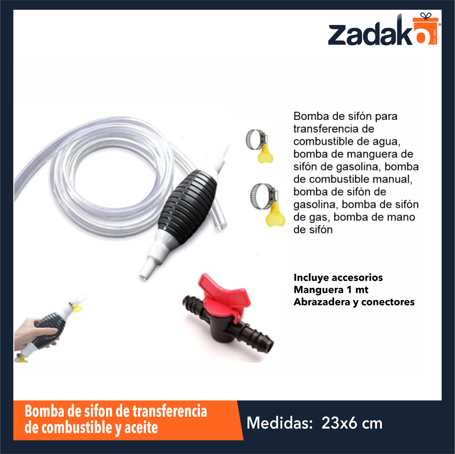 ZF-2005 BOMBA DE SIFON DE TRANSFERENCIA DE COMBUSTIBLE Y ACEITE CON 1 PZ O CAJA CON 100 PZS