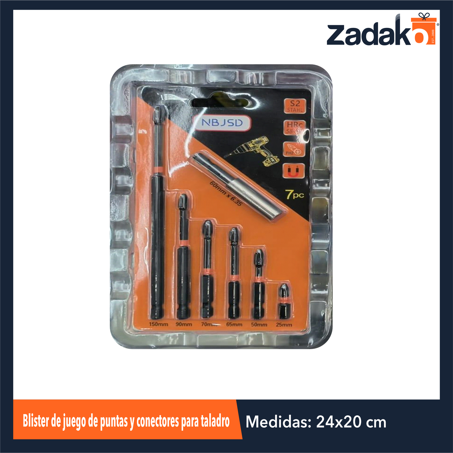 ZF-2198 BLISTER CON JUEGO DE PUNTAS Y CONECTORES PARA TALADRO CON 1 PZ O CAJA CON 160 PZS