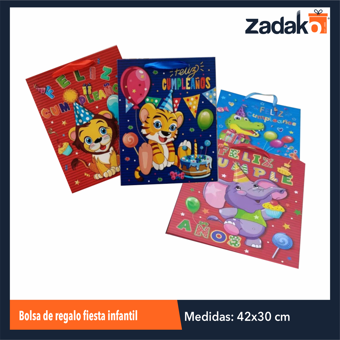 ZFI-0122 BOLSA DE REGALO FIESTA INFANTIL 30X42X12 CM CON 12 PZ O CAJA CON 30 PQTS