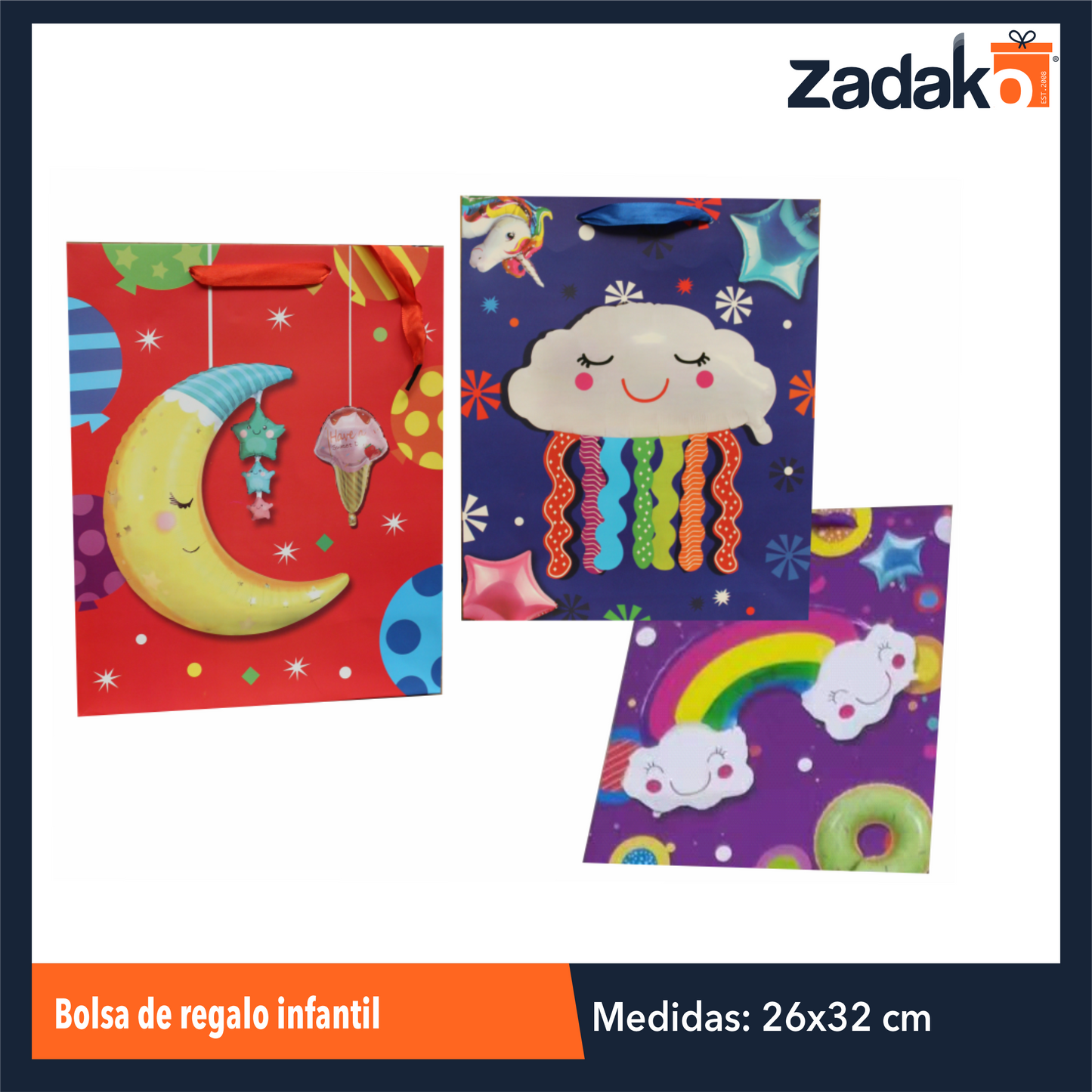 ZFI-0125 BOLSA DE REGALO INFANTIL 26X32X10.5 CM CON 12 PZ O CAJA CON 40 PQTS