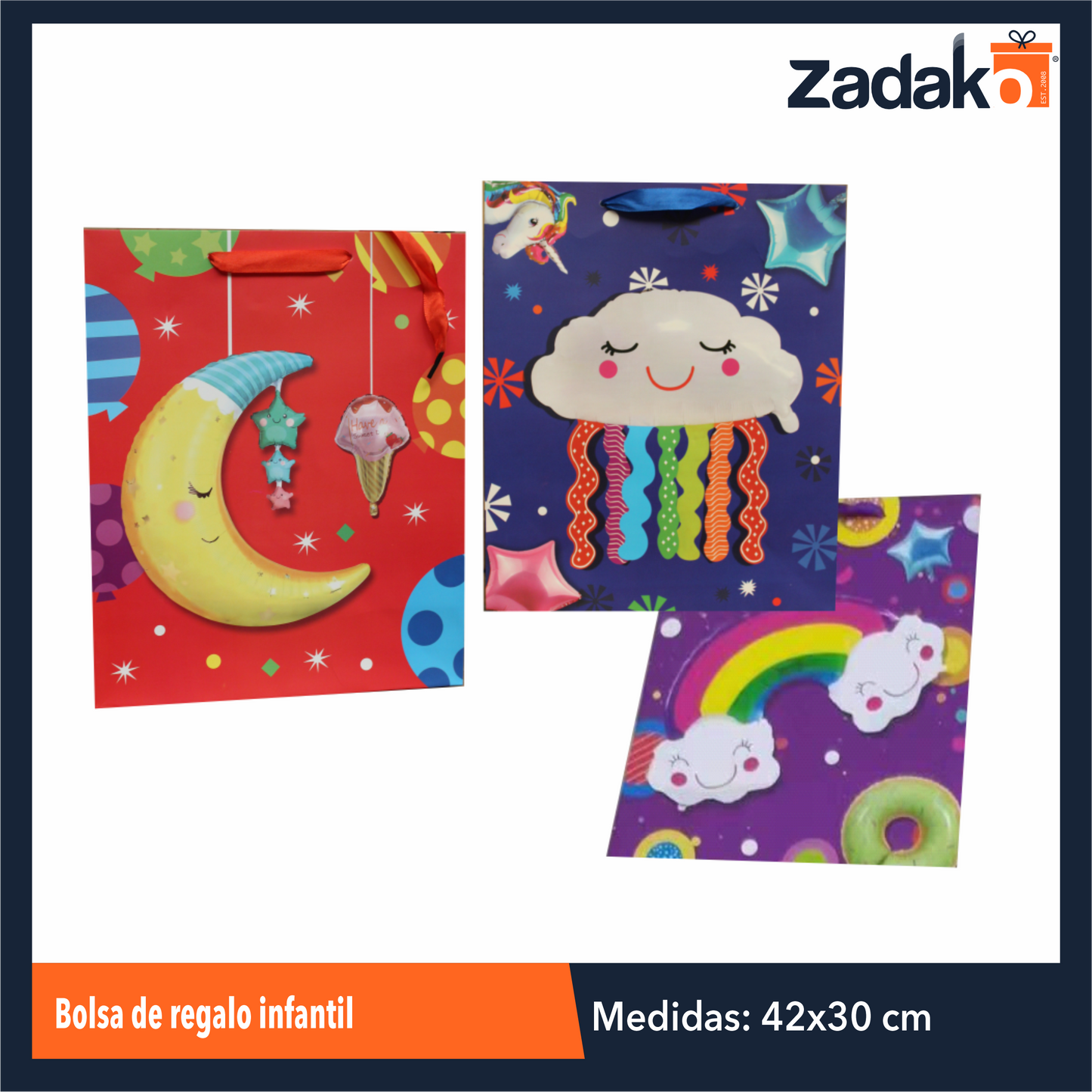 ZFI-0126 BOLSA DE REGALO INFANTIL 30X42X12 CM CON 12 PZ O CAJA CON 30 PQTS