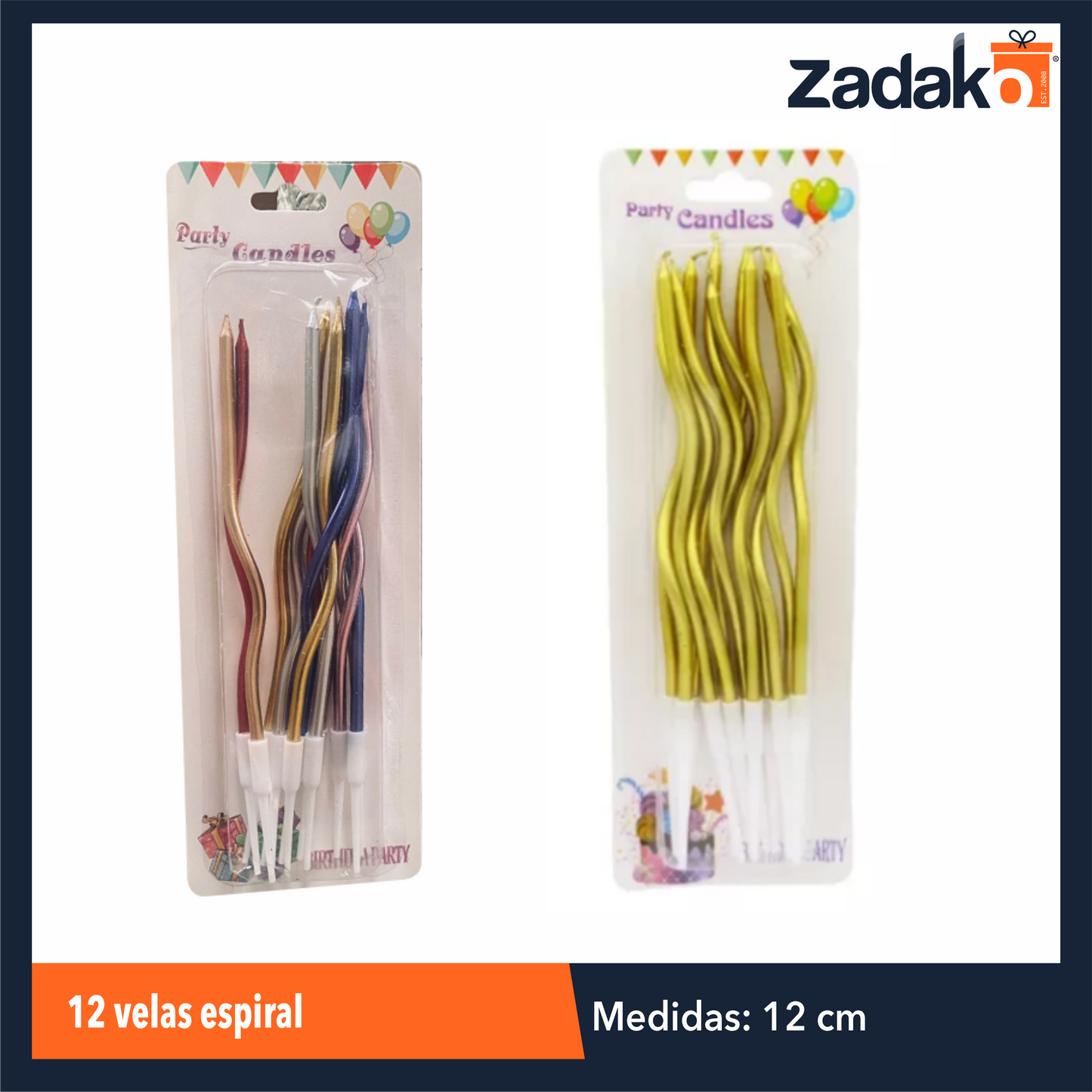 ZFI-0140 12 VELAS ESPIRAL CON 1 PZ O CAJA CON 360 PZS