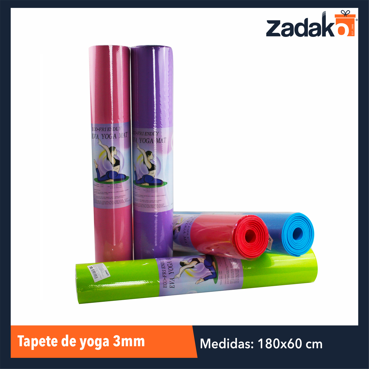 ZH-0125 TAPETE DE YOGA 60 X 180 CM ANCHO DE 3 MM CON UNA PZ O CAJA CON 35 PZAS