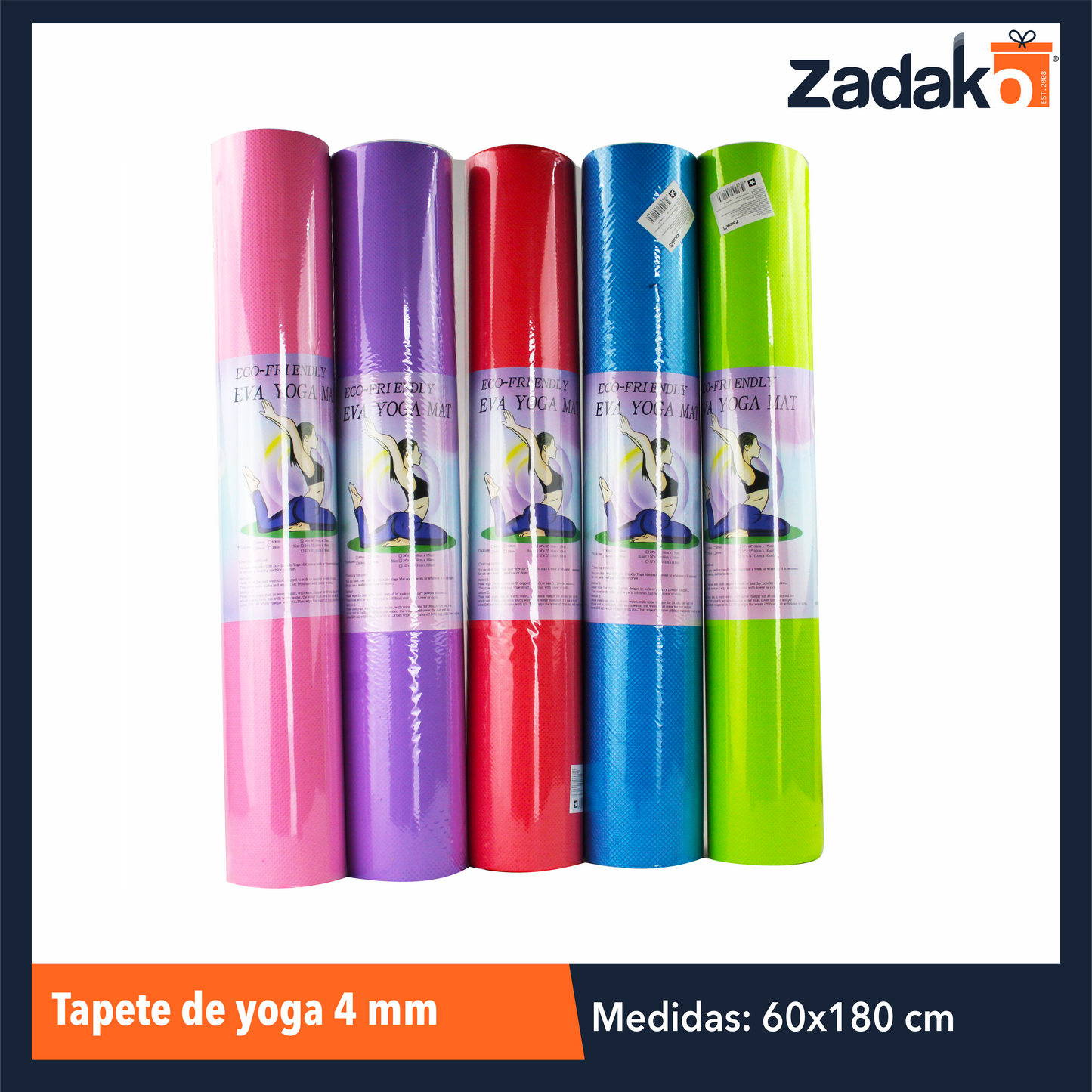 ZH-0126 TAPETE DE YOGA 60 X 180 CM ANCHO DE 4 MM CON UNA PZAS O CAJA CON 24 PZAS
