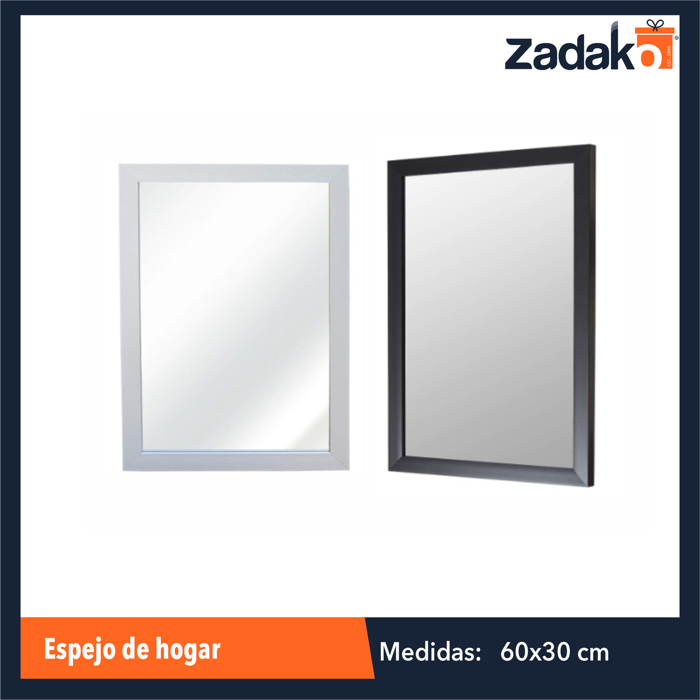 ZH-0262 ESPEJO DE HOGAR 30x60 CM CON 1 PZ O CAJA CON 12 PZS