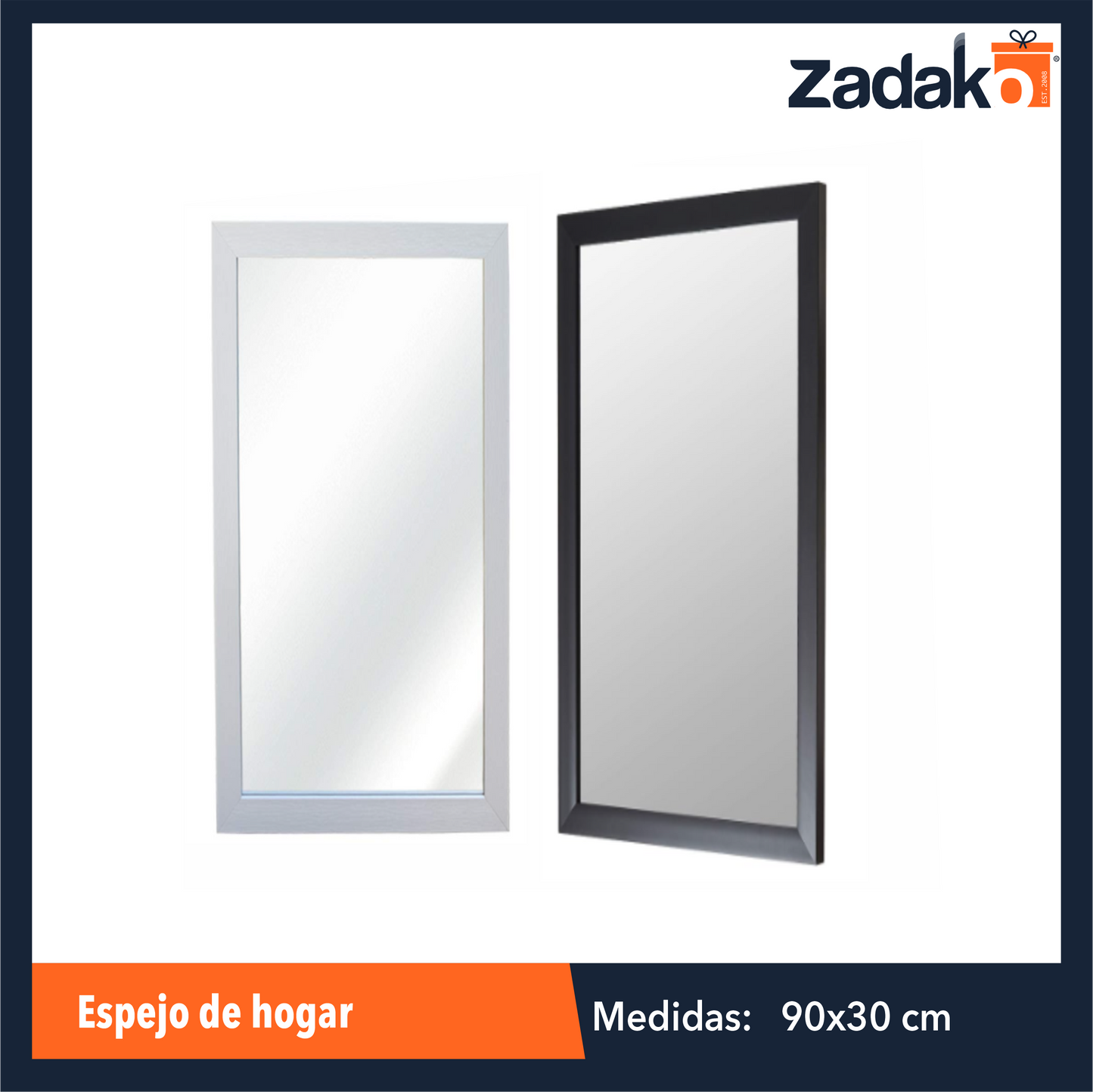ZH-0263 ESPEJO DE HOGAR 30x90 CM CON 1 PZ O CAJA CON 12 PZS