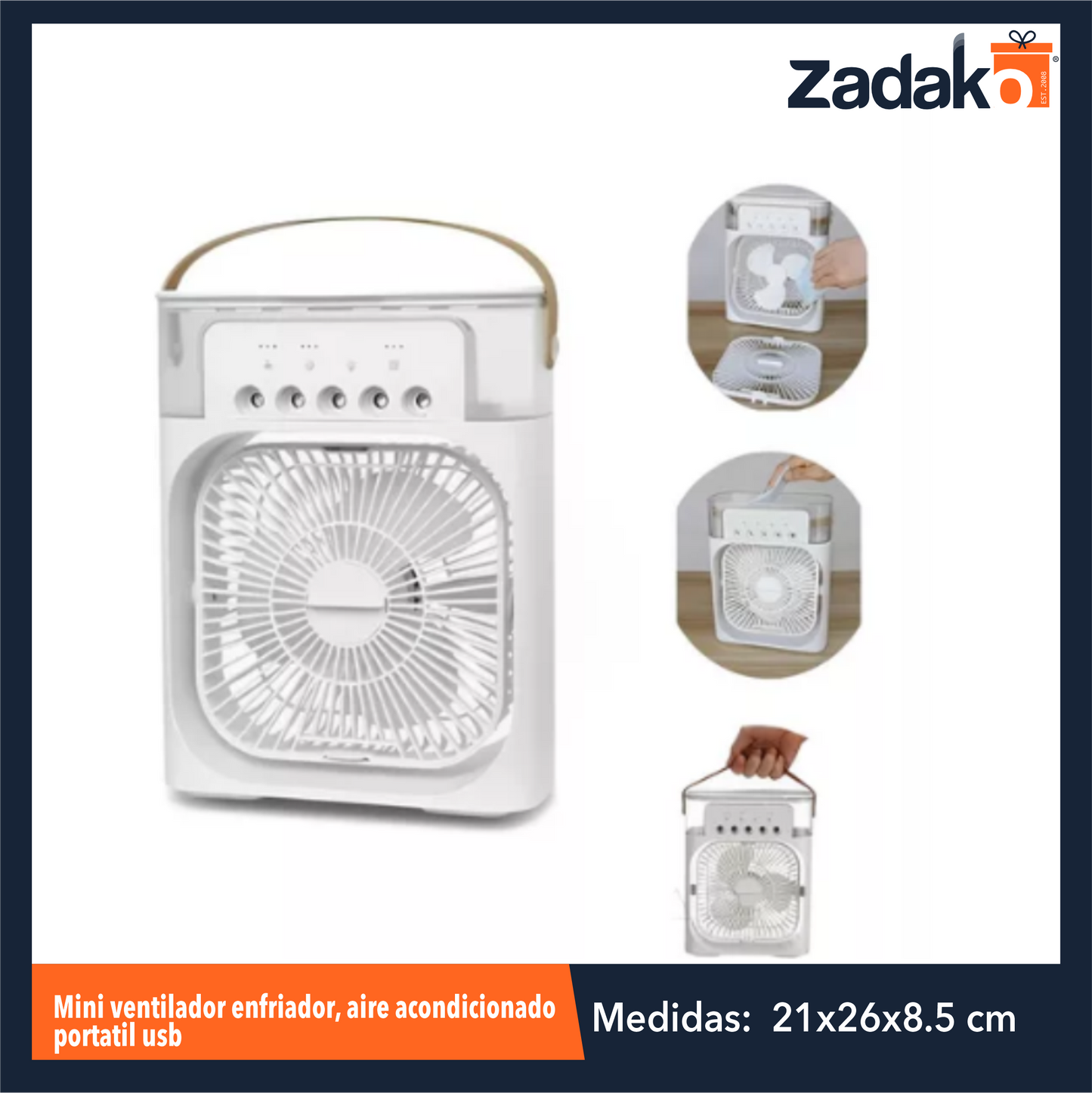 N-GPM-4281 GPM-8635 GPM-8635 ZH-0373 MINI VENTILADOR ENFRIADOR, AIRE ACONDICIONADO PORTATIL USB DE 21 X 26 X 8.5 CM CON 1 PZ O CAJA CON 24 PZS