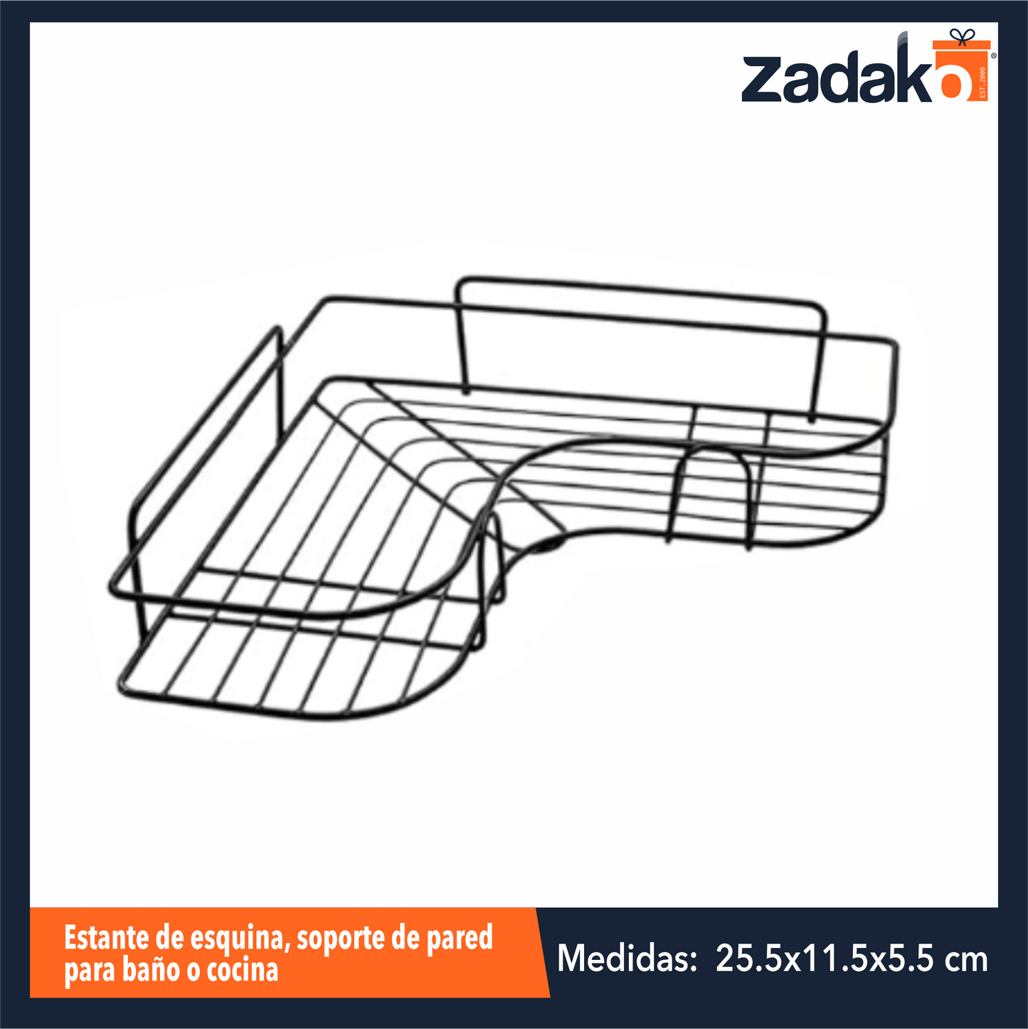ZH-2020 ESTANTE DE ESQUINA SOPORTE DE PARED PARA BAÑO O COCINA CON 1 PZ O CAJA CON 60 PZS