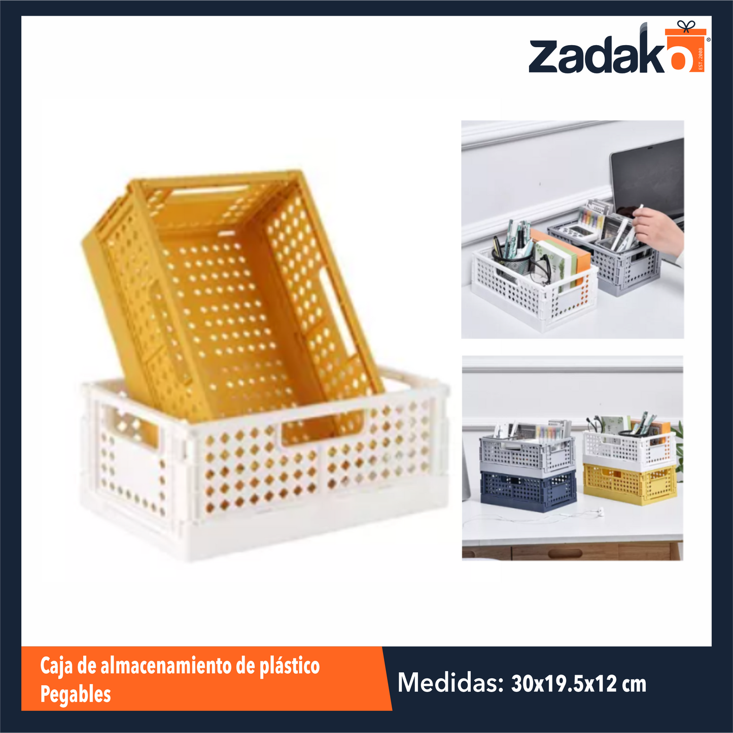 ZH-2213 CAJA DE ALMACENAMIENTO DE PLASTICO PEGABLES 30x19.5x12 CM CON 1 PZ O CAJA CON 60 PZS