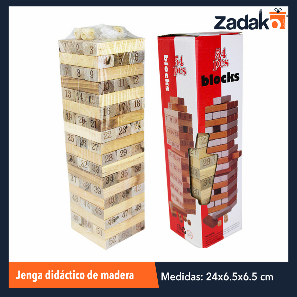 GPM-0363 GPM-3804 JENGA DIDACTICO DE MADERA 6.5 X 6.5 X 24 CM, CON 1 PZ O CAJA CON 30 PZS