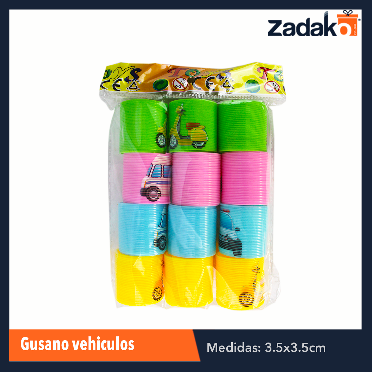 ZJ-0908 BLISTER 12 PIEZAS GUSANO VEHICULOS, CON 1 PZ O CAJA CON 240 PZS