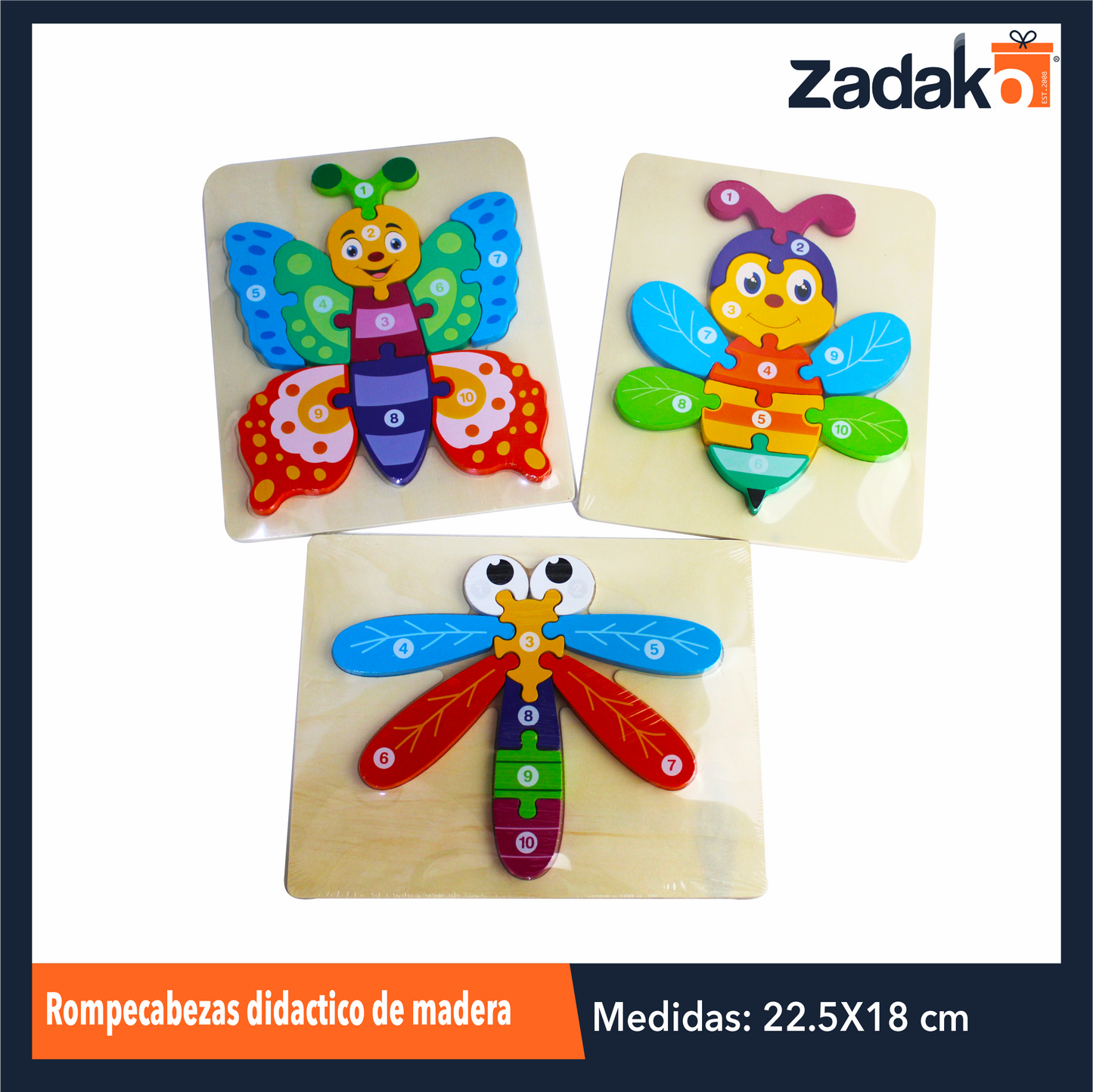 N-GPM-2939 ZJ-1257 ROMPECABEZAS DIDACTICO DE ANIMALES TRIDIMENSIONAL DE MADERA DE 22.5 X 18 X 0.07 CM CON UNA PZ O CAJA CON 120 PZS