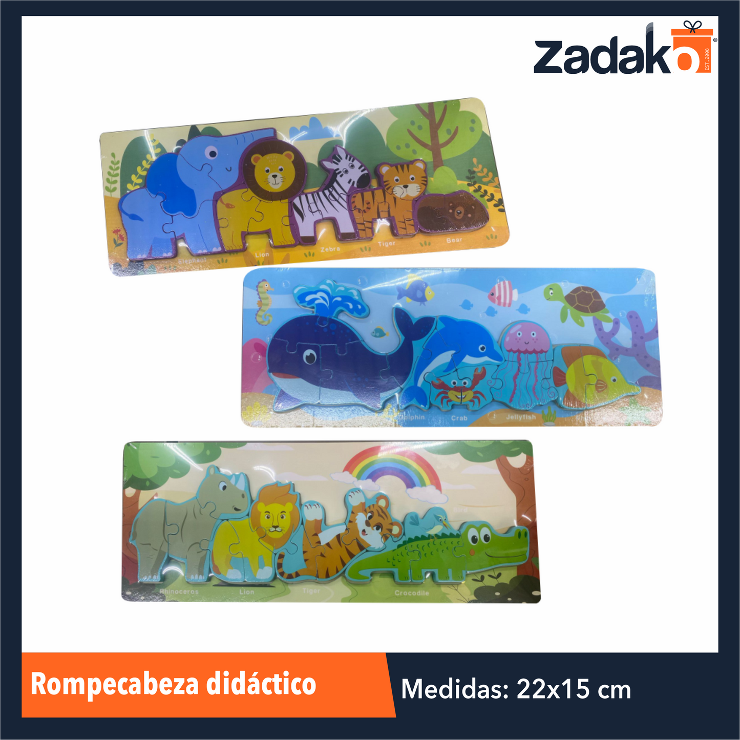 ZJ-1281 ROMPECABEZA DIDACTICO INFANTIL DE MADERA DE 38x15 CM CON 1 PZ O CAJA CON 78 PZS