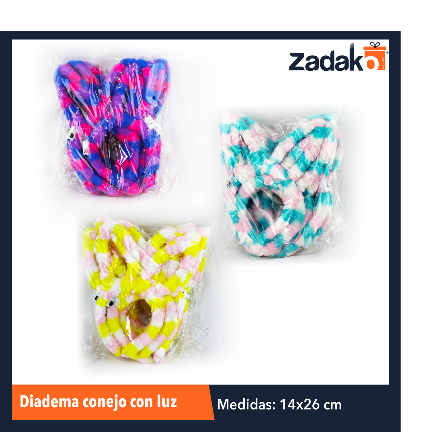 ZJ-1290 DIADEMA CONEJO CON LUZ CON 12 PIEZAS O CAJA CON 50 PQTS