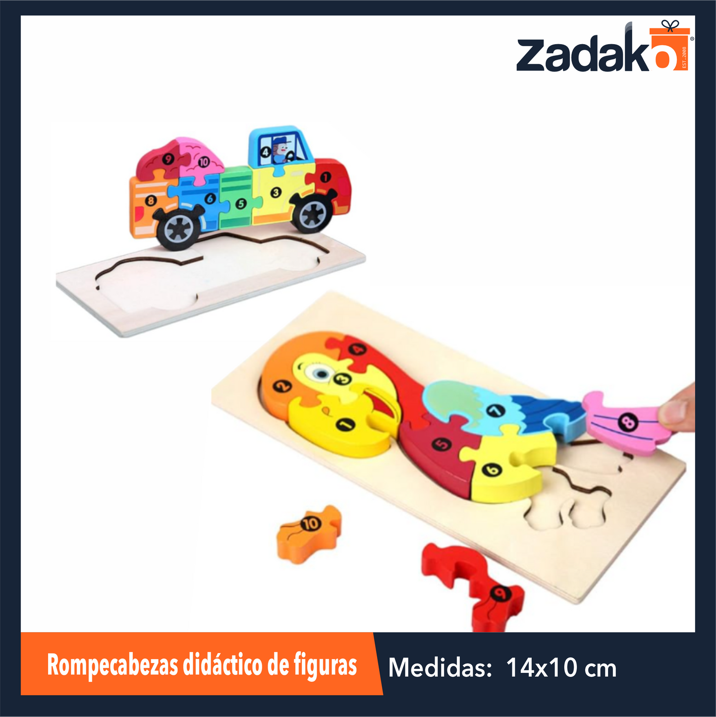 ZJ-1370 ROMPECABEZAS DIDACTICO TRIDIMENSIONAL DE FIGURAS DE MADERA DE 21.5x20x0.4 CM CON 1 PZ O CAJA CON 150 PZS