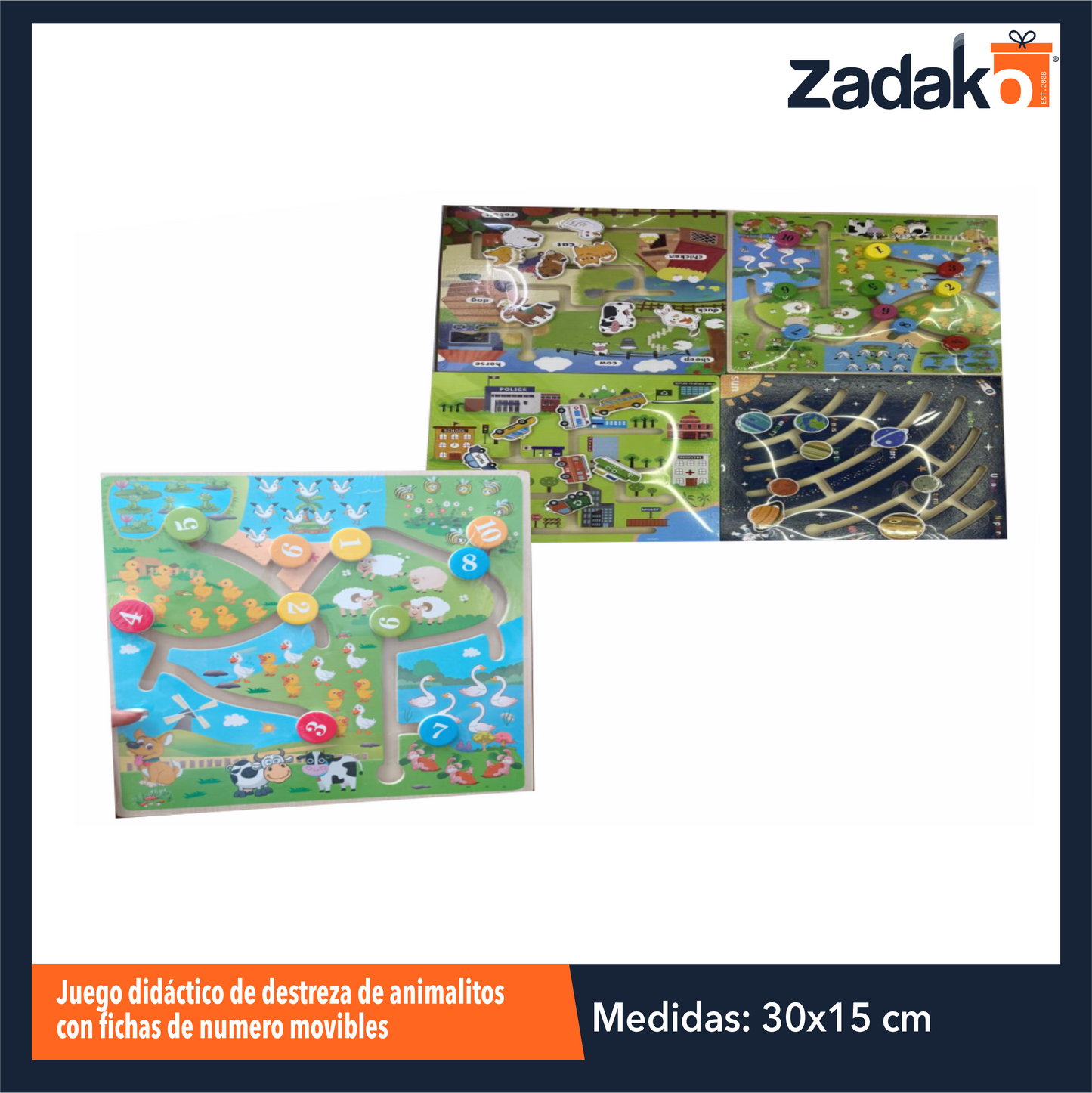 ZJ-1377 JUEGO DIDACTICO DE DESTREZA CON FICHAS MOVIBLES DE 29.5 X 29.5 X 1.4 CM CON 1 PZ O CAJA CON 64 PZS