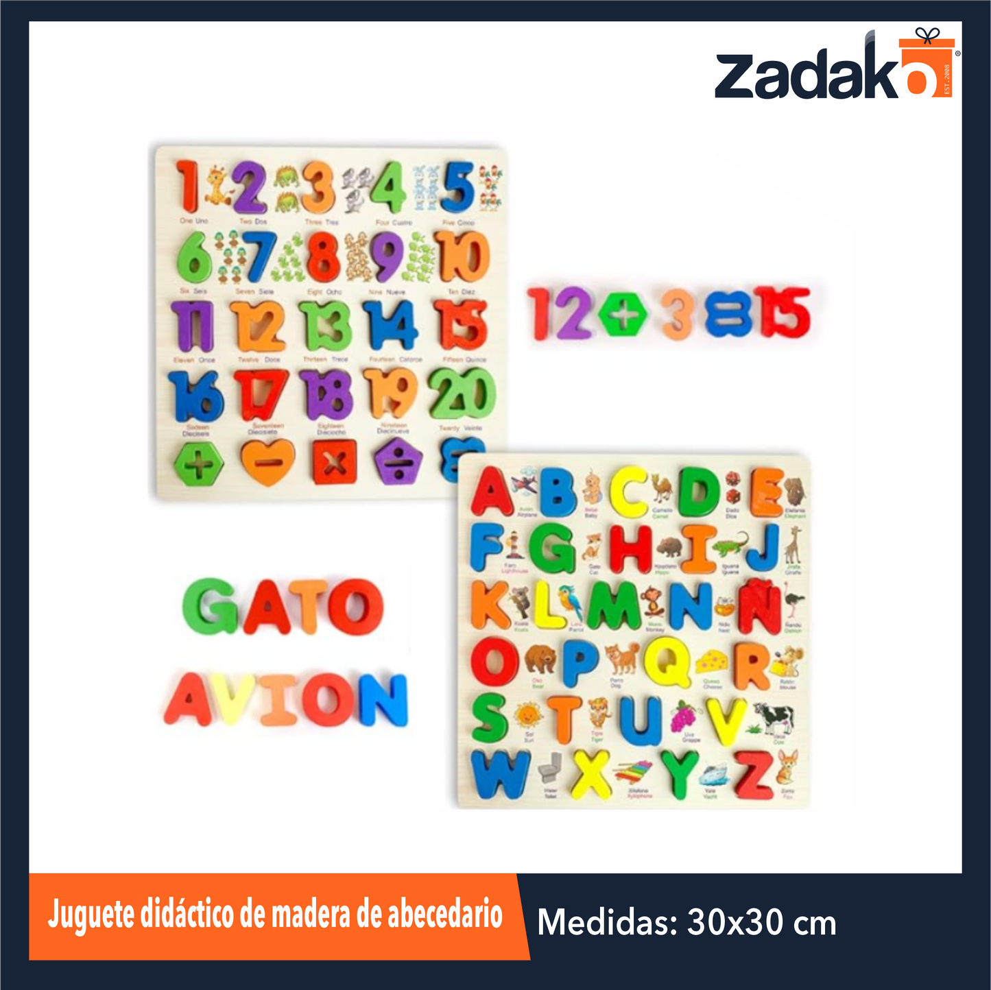 N-GPM-3492 GPM-0365 GPM-0365/3492 ZJ-1380 JUGUETE DIDACTICO DE MADERA DE ABECEDARIO O NUMEROS CON 1 PZ O CAJA CON 60 PZS