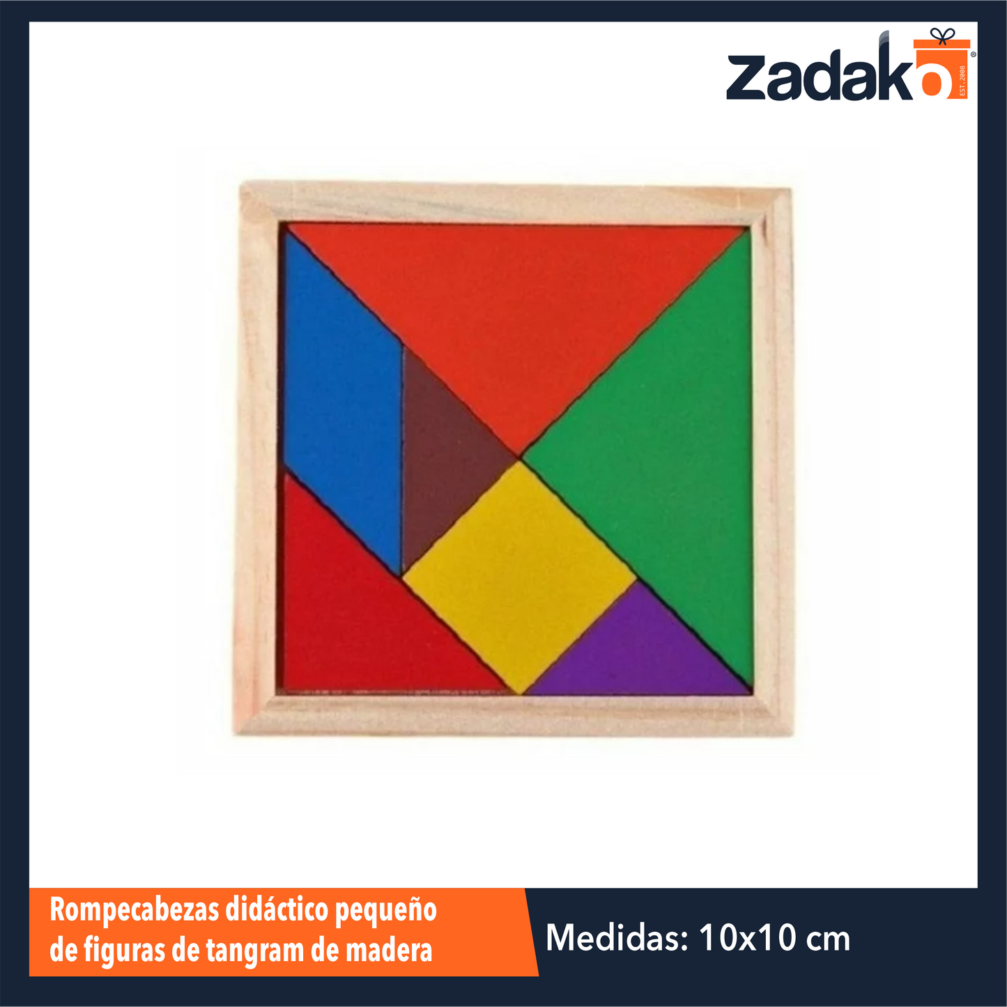 GPM-0384 ZJ-1385 ROMPECABEZAS DIDACTICO PEQUEÑO DE FIGURAS DE TANGRAM DE MADERA DE 10 X 10 CM CON 1 PZ O CAJA CON 1000 PZS